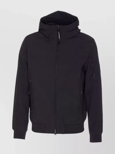 C.p. Company Short Hooded Jacket Zip Pockets In Black