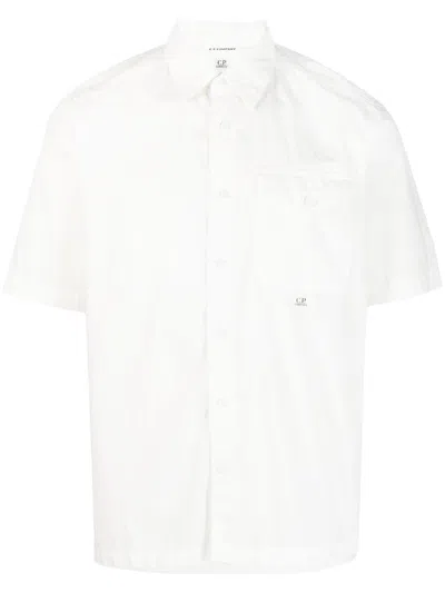C.p. Company Short-sleeve Buttoned Cotton Shirt In White