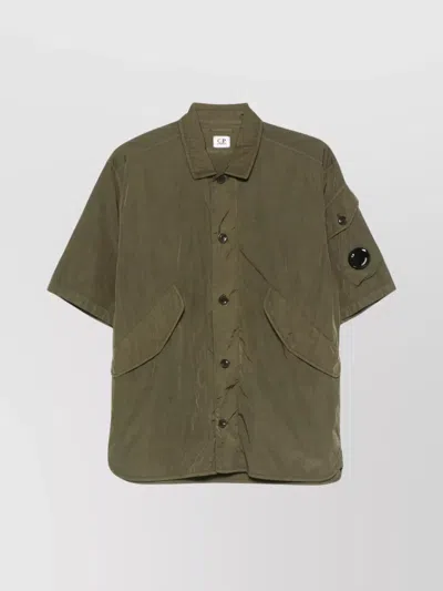 C.p. Company Short Sleeve Overshirt Patch Pockets In Green