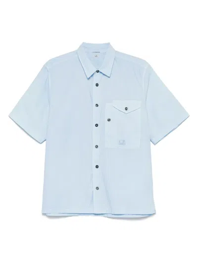 C.p. Company Short Sleeve Poplin Shirt In Blue