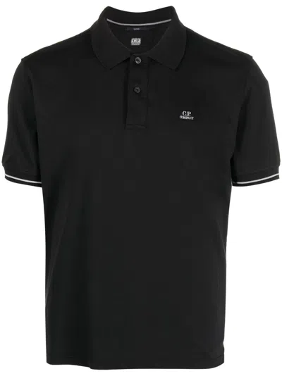 C.p. Company Logo-patch Short-sleeved Polo Shirt In Black