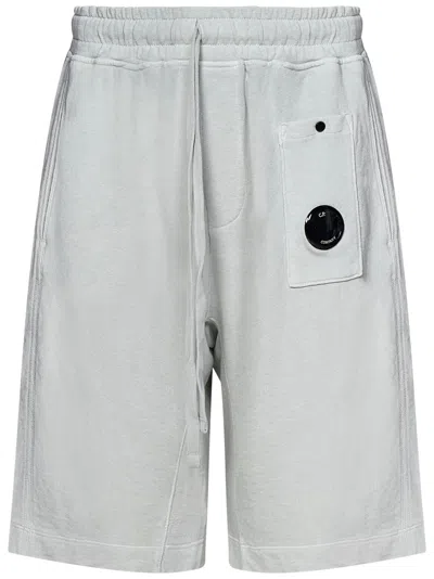 C.p. Company Relaxed Fit Light Gray Shorts With Lens Detail In Grey