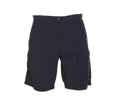 C.p. Company Black Stretch Satin Cargo Shorts With Iconic Lens Detail