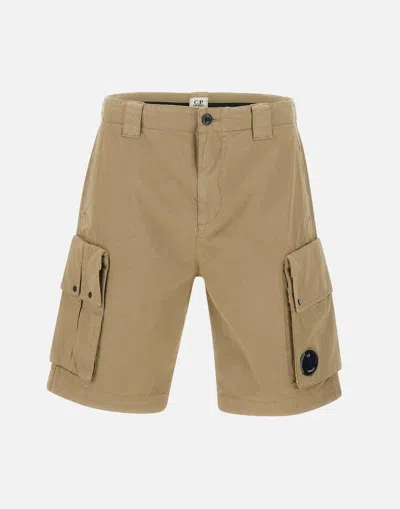 C.p. Company Cotton Gabardine Cargo Shorts In Neutral