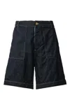 C.p. Company Cotton Denim Shorts With Concealed Button Fly In Blue