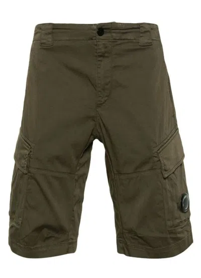 C.p. Company Garment Dyed Stretch Sateen Lens Pocket Shorts Ivy Green