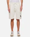 C.p. Company Cargo Shorts In Lightweight Brushed Cotton Fleece In White