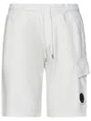 C.p. Company Relaxed-fit Cargo Diagonal Fleece Shorts In White