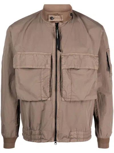 C.p. Company Signature Lens-detail Zip-up Jacket In Brown