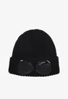 C.p. Company Black Lenses Textured Beanie Hat In Black