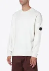 C.p. Company Timeless Crew Neck Sweater With Iconic Lens Detail In White