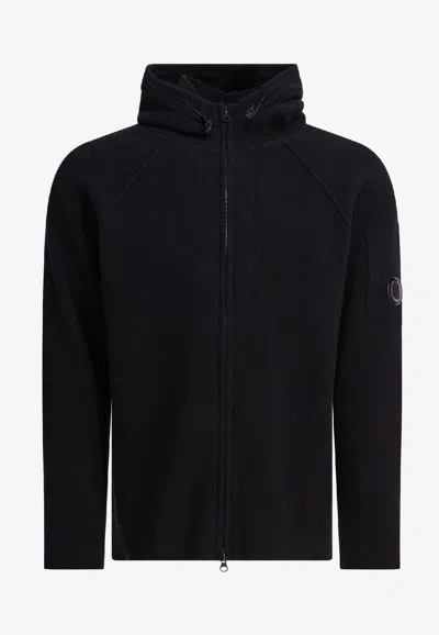 C.P. COMPANY SIGNATURE LENS ZIP-UP CARDIGAN WITH HOOD