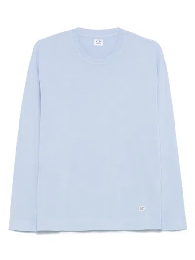 C.p. Company Sky Blue Crew Neck Sweater With Logo Tag