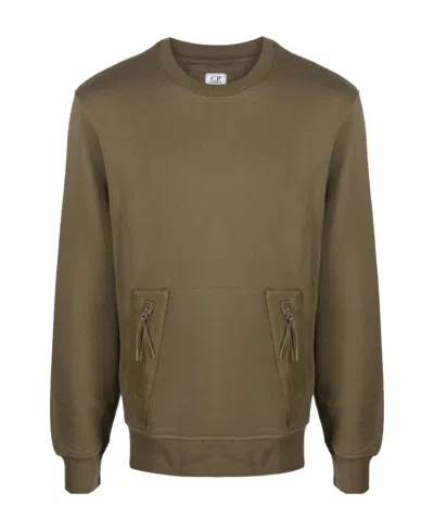 C.p. Company Diagonal Raised Fleece Kangaroo Sweater In Brown