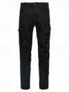 C.p. Company Streamlined Black Cargo Pants With Functional Pockets And Logo Detail In White