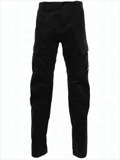 C.p. Company Straight Fit Pants With Cargo-style Pockets And Matte Finish In Black