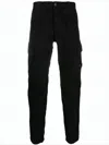 C.p. Company Streamlined Black Cargo Pants With Functional Pockets And Logo Detail In White