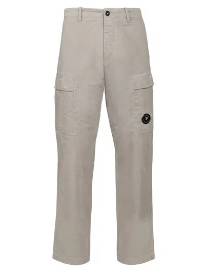C.p. Company Stretch Cotton Cargo Pants With Logo Detail In Gray