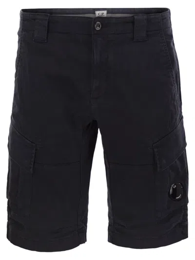 C.p. Company Cp Company Stretch Cotton Satin Cargo Shorts In Black