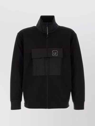 C.p. Company Stretch Cotton Sweatshirt With Front Pocket And High Collar In Black