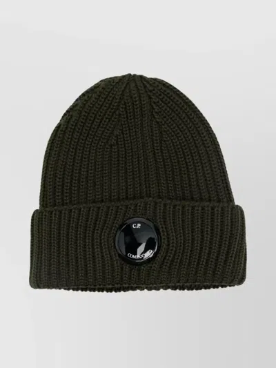 C.p. Company Stretch Knit Beanie Lens Detail In Green