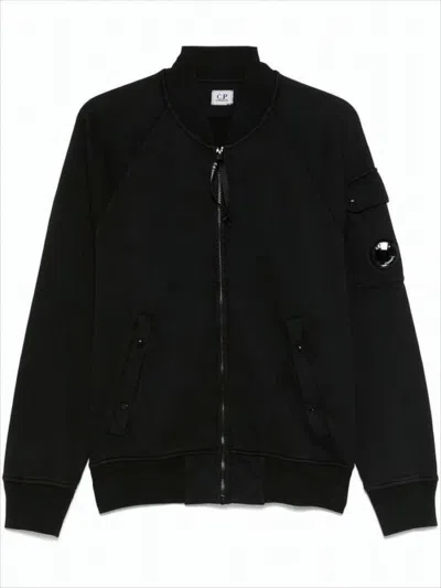 C.p. Company Structured Black Jacket With Ribbed Cuffs