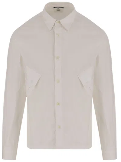 C.p. Company Structured Collar Cotton Shirt In White