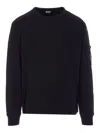 C.p. Company Black Chenille Cotton Crewneck Sweater In Blue