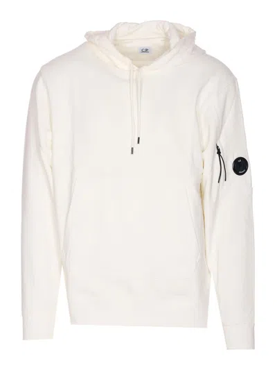 C.p. Company Logo Hoodie Lens In White
