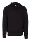 C.p. Company Crewneck Sweatshirt With Arm Patch And Hood In Black