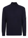 C.p. Company Knitwear Polo Collar In Lambswool Grs In Blue