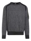 C.p. Company Textured Knit Sweater With Circular Lens Pocket In Gray