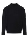 C.p. Company Knitted Wool Pullover With Signature Patch Logo In Black