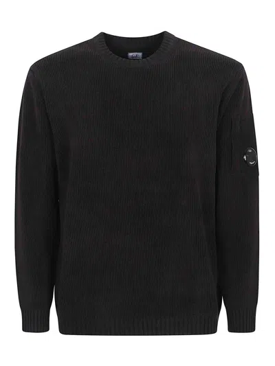 C.p. Company Knitwear Crew Neck In Chenille Cotton In Black