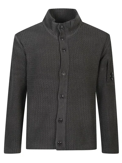 C.p. Company Textured Button Cardigan In Gray