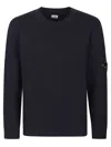 C.p. Company Crew Neck Knitwear In Soft Lambswool With Minimalist Branding In Blue