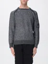 C.p. Company Textured Knit Sweater With Circular Lens Pocket In Gray