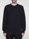 C.p. Company Crewneck Sweatshirt In Cotton Diagonal Raised Fleece Lens In Schwarz