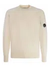 C.p. Company 'diagonal Raised' White Sweatshirt With Lens Motif On The Arm In Beige