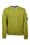 C.p. Company Crewneck Wool Sweater With Logo On The Sleeve In Vanisè Color In Lime