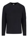 C.p. Company Ribbed Knit Sweater With Patch Pocket And Logo Detail In Black