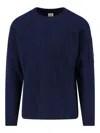 C.p. Company Crewneck Sweater With Arm Pocket And Raglan Sleeves In Blue