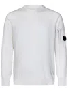 C.p. Company 'diagonal Raised' White Sweatshirt With Lens Motif On The Arm In White