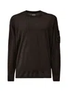 C.p. Company Fine-knit Merino Crewneck Sweater With Patch Pocket Detail In Brown