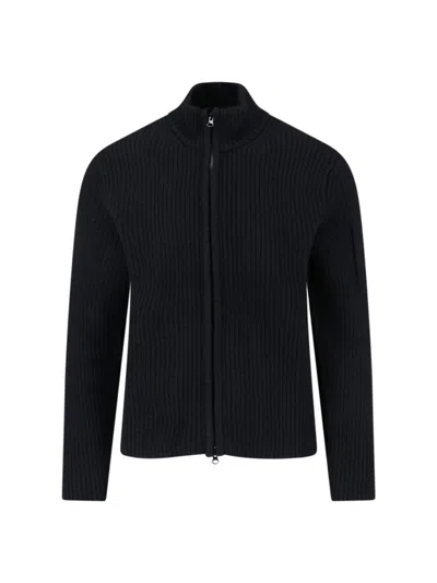 C.p. Company High Collar Ribbed Texture Long Sleeves In Black