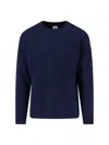 C.p. Company Crewneck Sweater With Arm Pocket And Raglan Sleeves In Blue