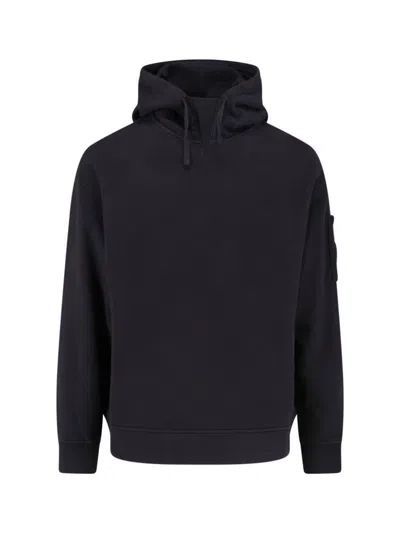 C.p. Company Logo Hoodie - Black In Blue