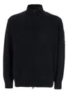 C.p. Company Black Jacket With High Neck And Logo Plaque On The Sleeve In Wool Blend Man In Black