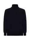 C.p. Company Light Fleece Half Zipped Sweatshirt Total Eclipse Blue In Black