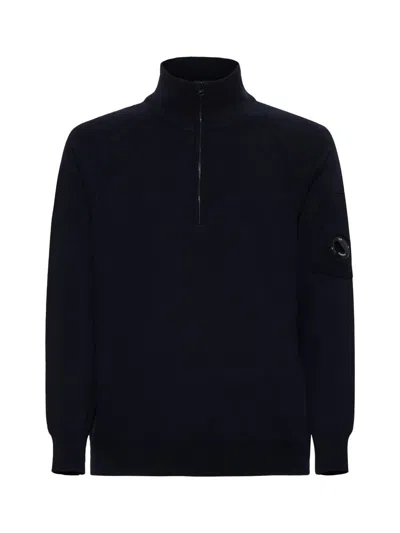 C.p. Company Light Fleece Half Zipped Sweatshirt Total Eclipse Blue In Black